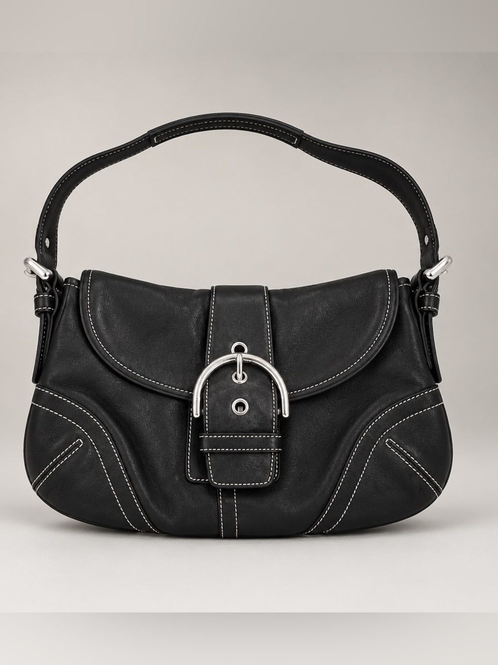 Coach Vintage Black Leather Buckle Shoulder Bag Style 9247 Y2K